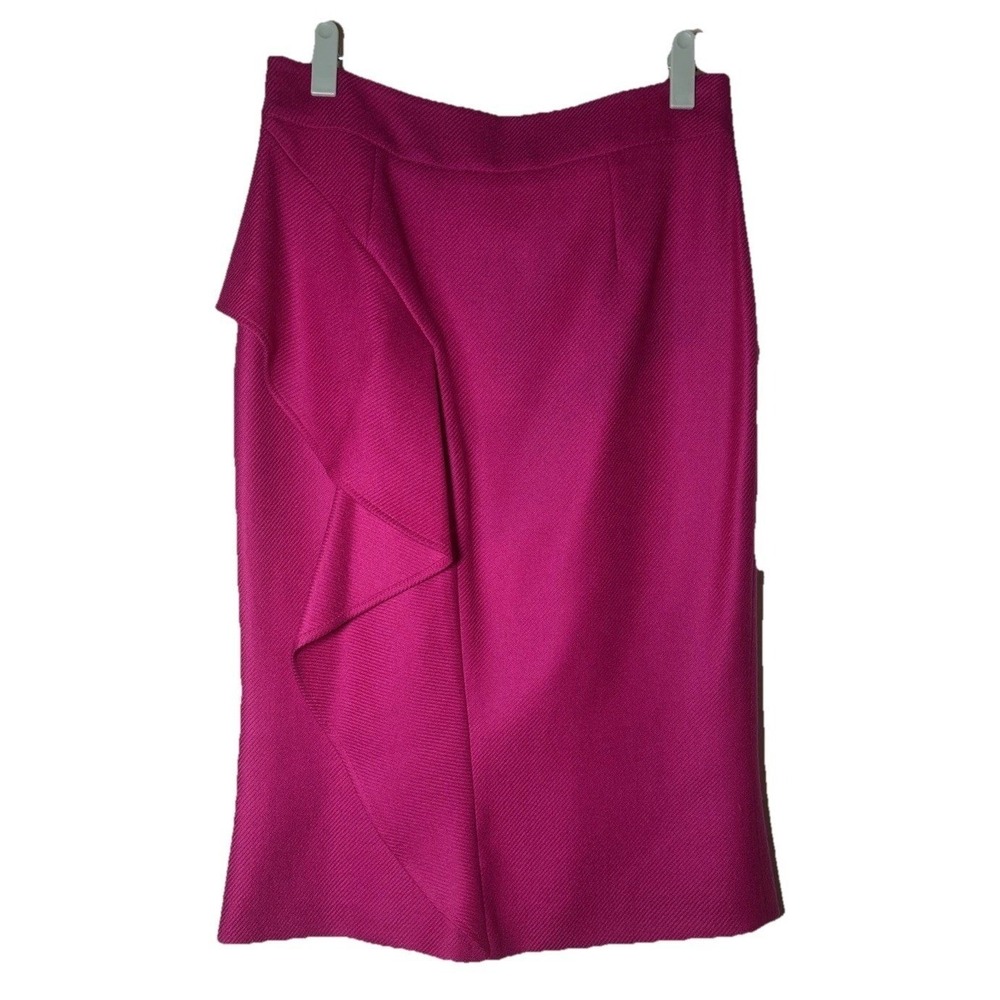 The Fold Pencil Skirt Women's Magenta Excellent Ruffle Front Twill Wool Size Sm